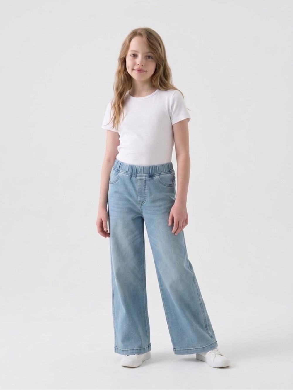 Denim&Co Light Blue Wide-Leg Girls' Denim Pants